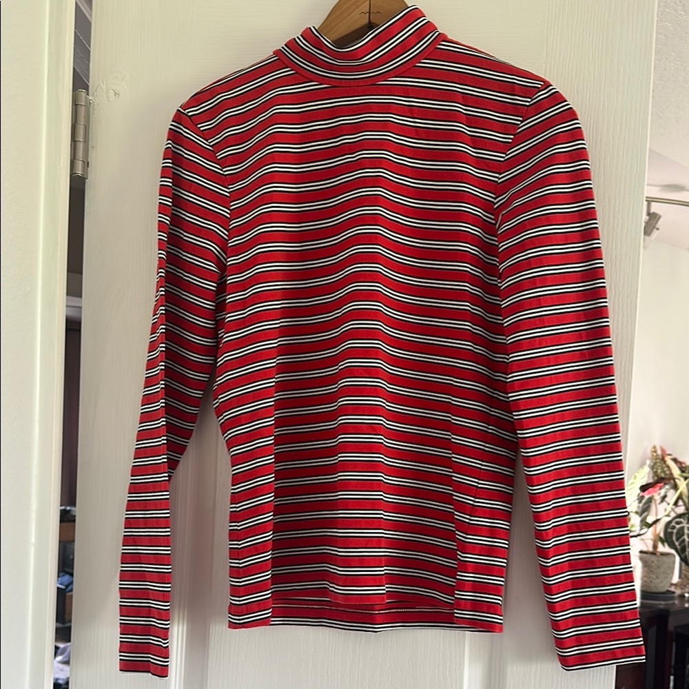 Red and White Striped Turtleneck Top